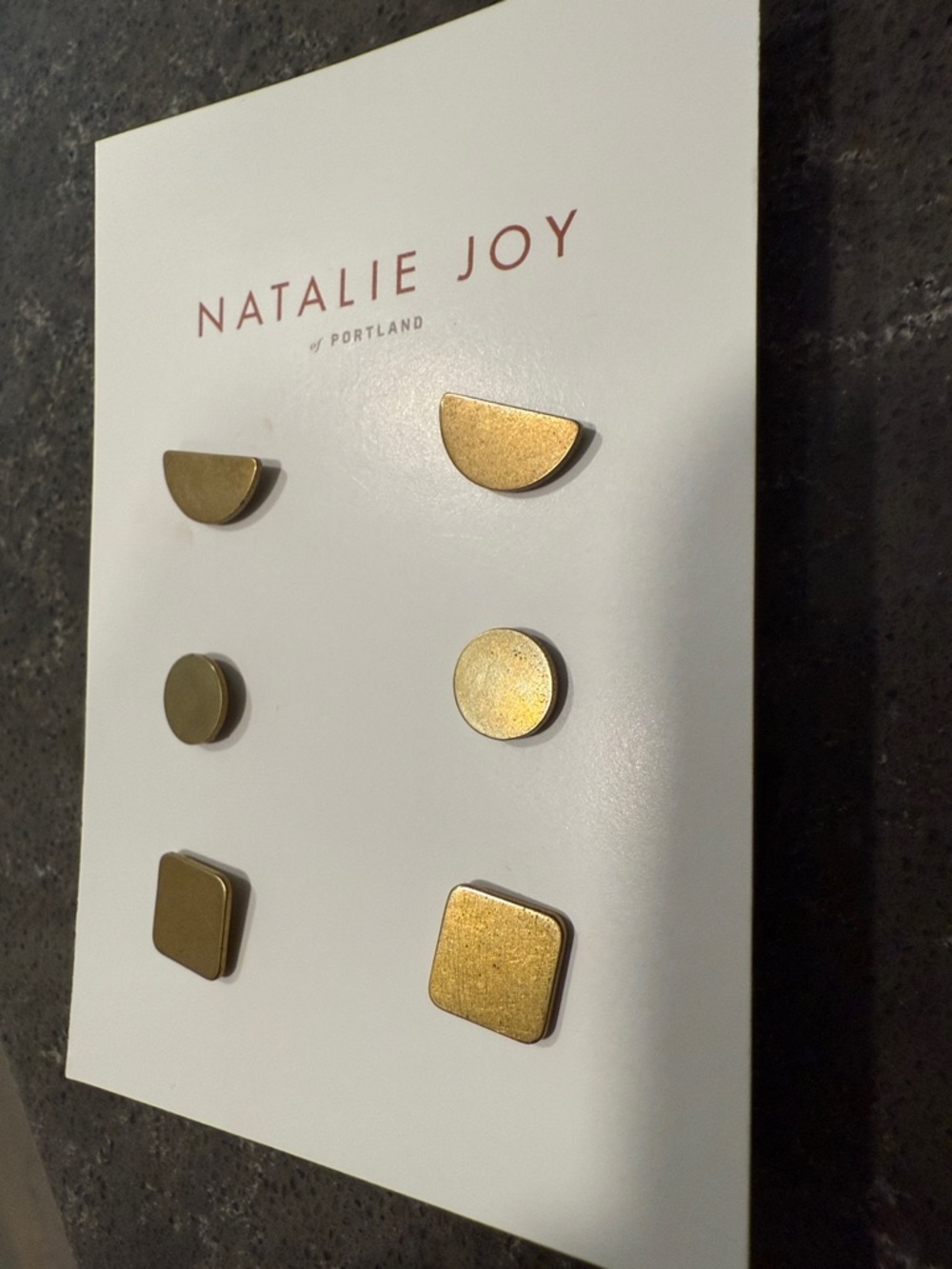 Natalie Joy Brass Geometric Stud Earring Set - 3 Pairs - Picture 4 of 4